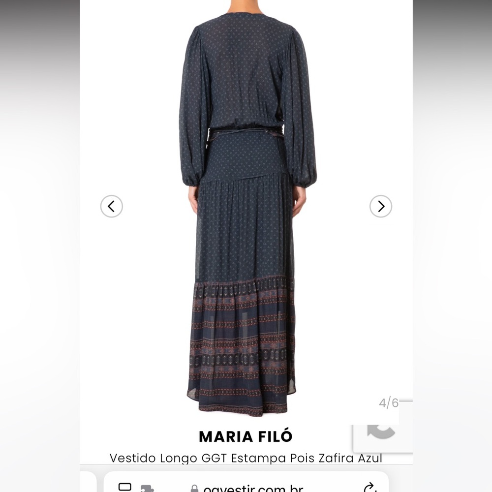 Patterned Navy Long Sleeve Wrap Maxi Dress - Picture 5 of 7